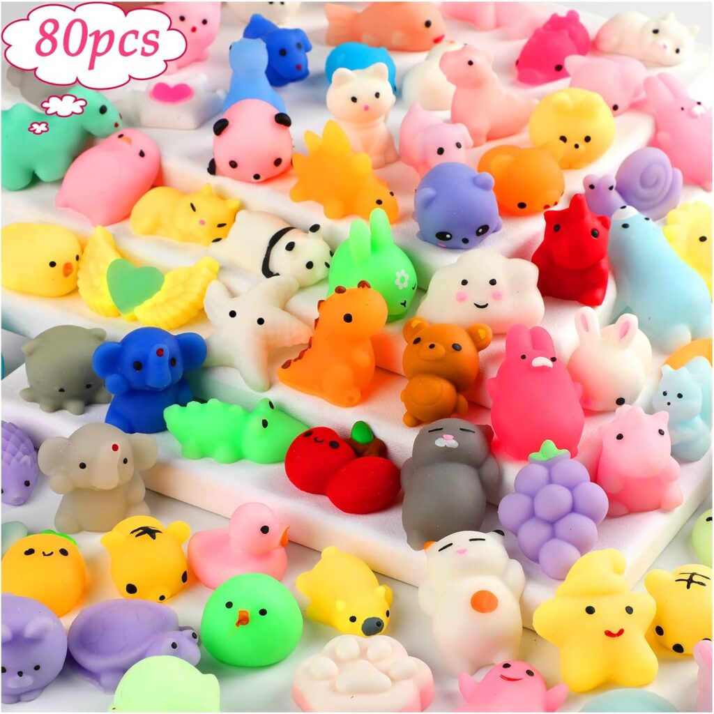 80pcs Mochi Squishy Toys, Mini Kawaii Squishy Fidget Toys Bundles Squishies Party Favors for Kids Gift for Easter Basket Stuffers Egg Fillers Birthday Classroom Prize Pinata Christmas Stocking