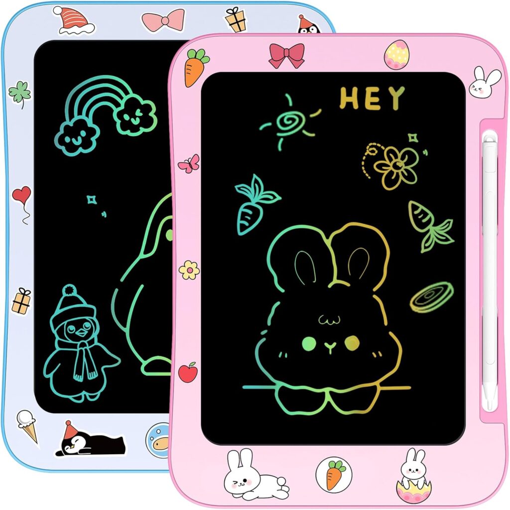 [2 Pack] Genialba LCD Writing Tablet for Kids, Colorful Screen Drawing Board for 3-7 Year Old Boys & Girls – Educational Toys for Birthday & Christmas (Penguin&Rabbit)