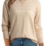 Dokotoo Women’s Casual Long Sleeve Wool Hollow Out Sweaters for Women 2025 Trendy Lightweight Crochet Pullover Tops