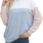 AXOSY Women Long Sleeve Shirts Oversized Crewneck Tunic Colorblock Sweatshirt Loose Fashion Pullover Top
