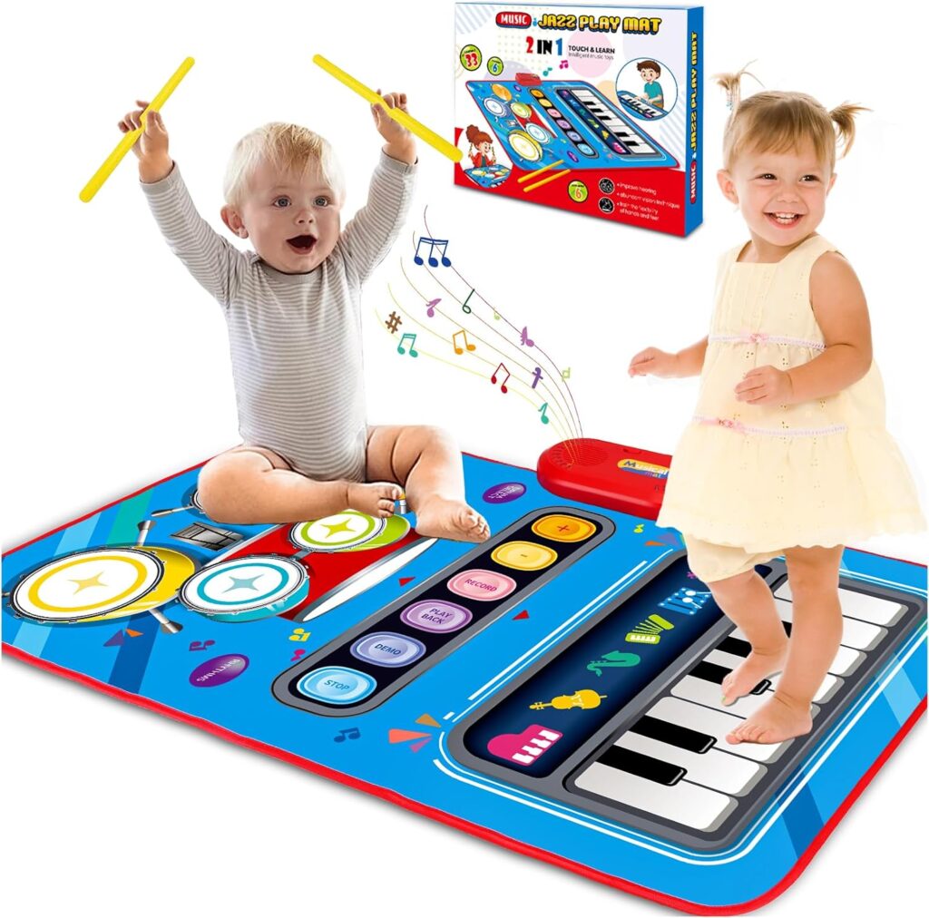 Baby Toys for 1 Year Old: Baby Musical Mat Toddler Toys Age 1-2 – 2 in 1 Piano Drum Babies Play Mat – Infant Music Toy 12-18 Months Babies Birthday Valentines Gifts for 1 2 3 Year Old Boys Girls
