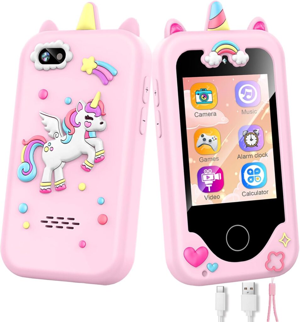 Kids Smart Phone with Dual Camera, Game & Music Player, Toddler Learning Play Toy Cell Phone, Gifts for Girls, Christmas, Birthday, Age 3-10, Light Pink