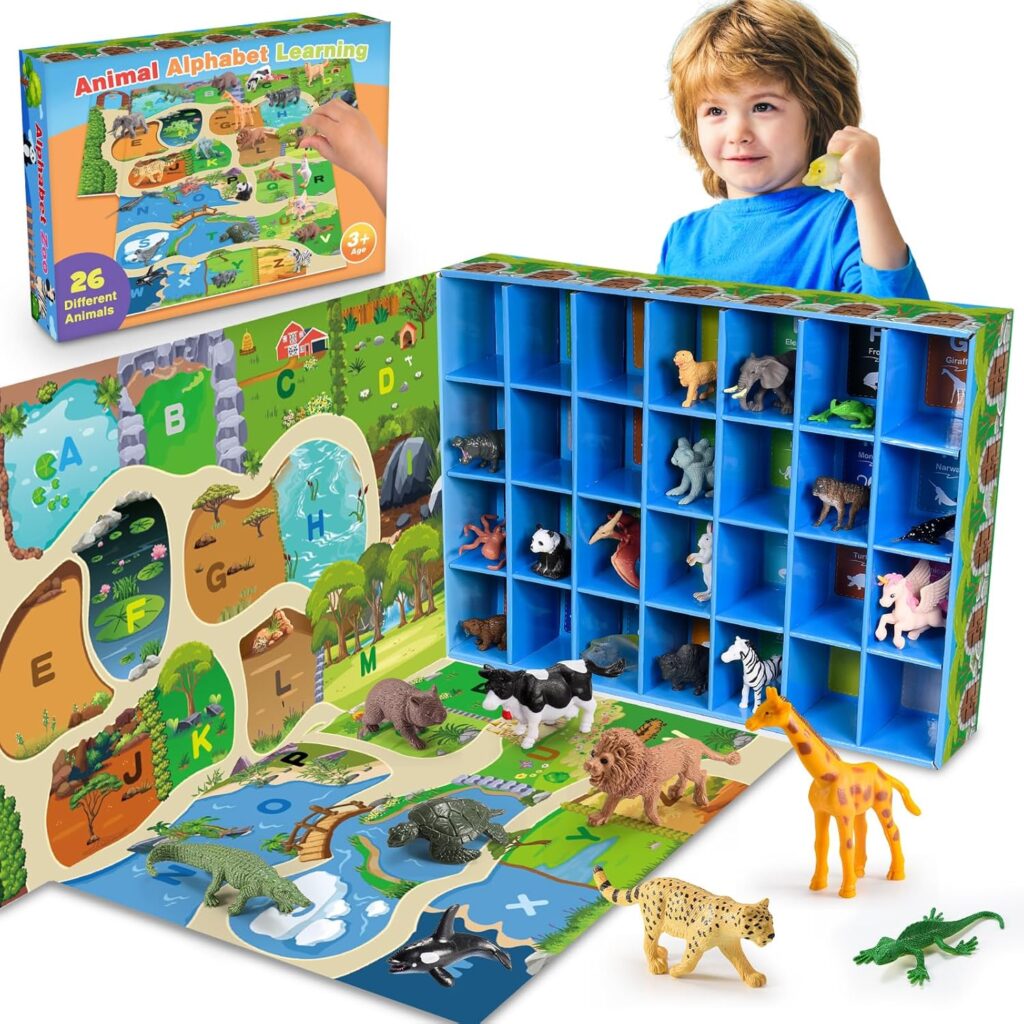 Farm Animal Toys, 26 Pcs Animals Activities for Toddlers 3-8 Year Old Boys Farm Animals Figures for Autism 3-5 Alphabet Learning Games for Toddlers 3-9 Sensory for Boys Girls