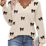 Zeagoo Women’s 2025 Fall V Neck Sweater Casual Long Sleeve Lightweight Ribbed Knit Pullover Sweaters Dressy Casual Tops