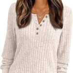 AUTOMET Long Sleeve Henley Shirts Women’s Business Casual Lightweight Tunic Sweater Tops