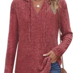 Lylinan Womens Cozy Knit Sweaters Hoodies Ribbed V Neck Pullover Sweatshirts for Fall Outfits S-XXL