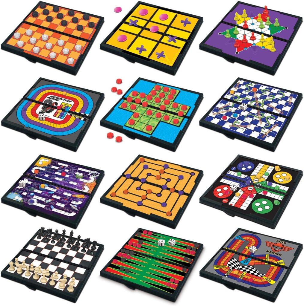 Gamie Magnetic Board Travel Games for Kids, Set Includes 12 Retro Fun Games – 5″ Compact Design, Individually Boxed Great for Road Trip/Travel/Camping, Stocking Stuffers for Grandkids