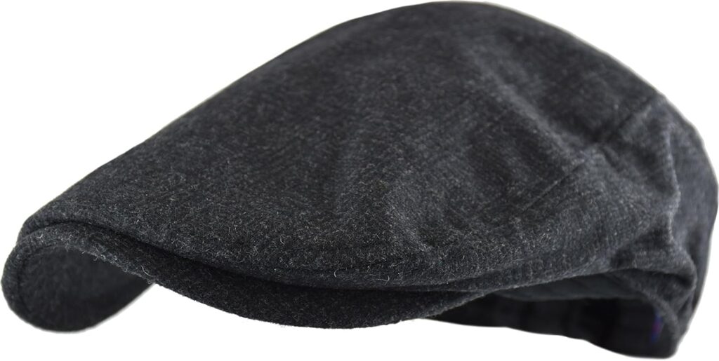 Wonderful Fashion Men’s Classic Herringbone Tweed Wool Blend Newsboy Ivy Hat (Large/X-Large, Charcoal)