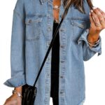 Dokotoo Women’s Oversized Denim Jacket Casual Long Sleeve Denim Shirts Distresse Jean Jacket Fall Outfits 2025
