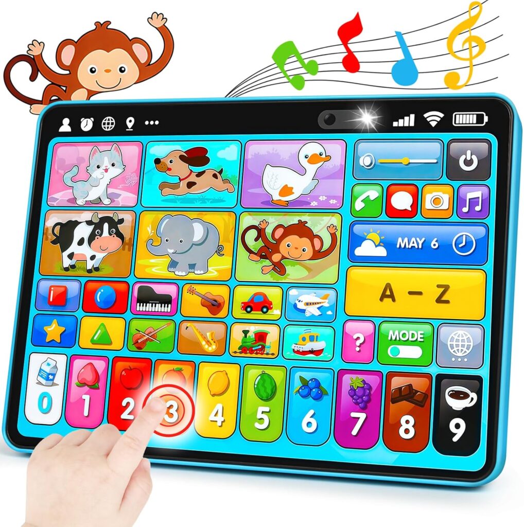 Trilingual Learning Toy Tablet with Music & Sound, Montessori Speech Musical Therapy Toys, Gifts for Boy, Girl, Baby, Toddler, for Age 1, 2, 3 Year Old (12-18 Months)