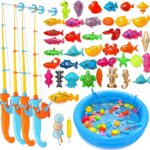Magnetic Fishing Game Pool Toys for Kids, Water Table Bathtub Toy Fishing with Inflatable Pool, Water Bath Pool Outdoor Toys for Kids Outdoor Indoor Carnival Party Favors