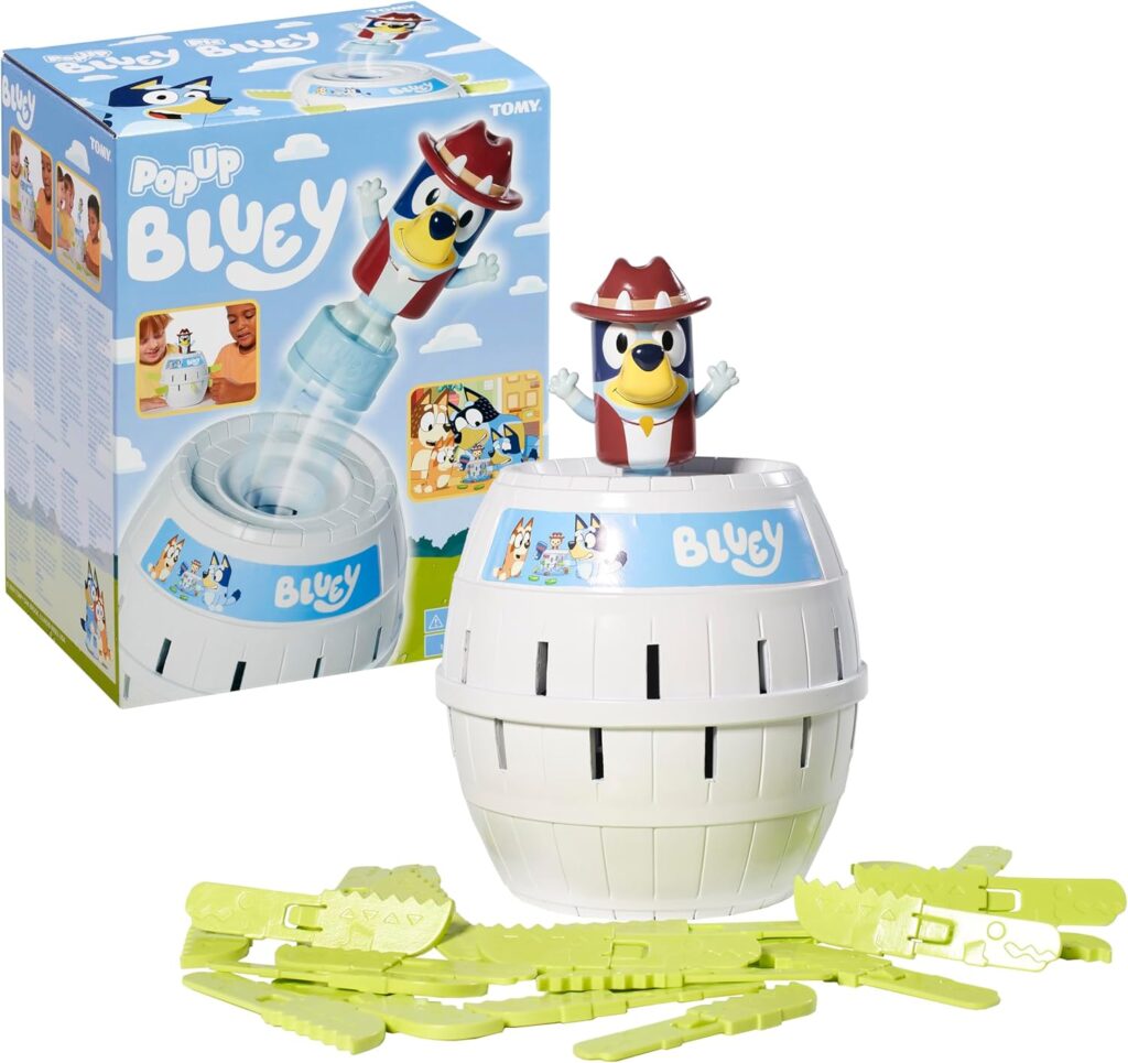 TOMY Games Pop Up Bluey Kids Game – Preschool Games and Bluey Toys for Family Game Night – Classic Board Games – Kids Toys for 2-4 Players – Ages 4 Years and Up