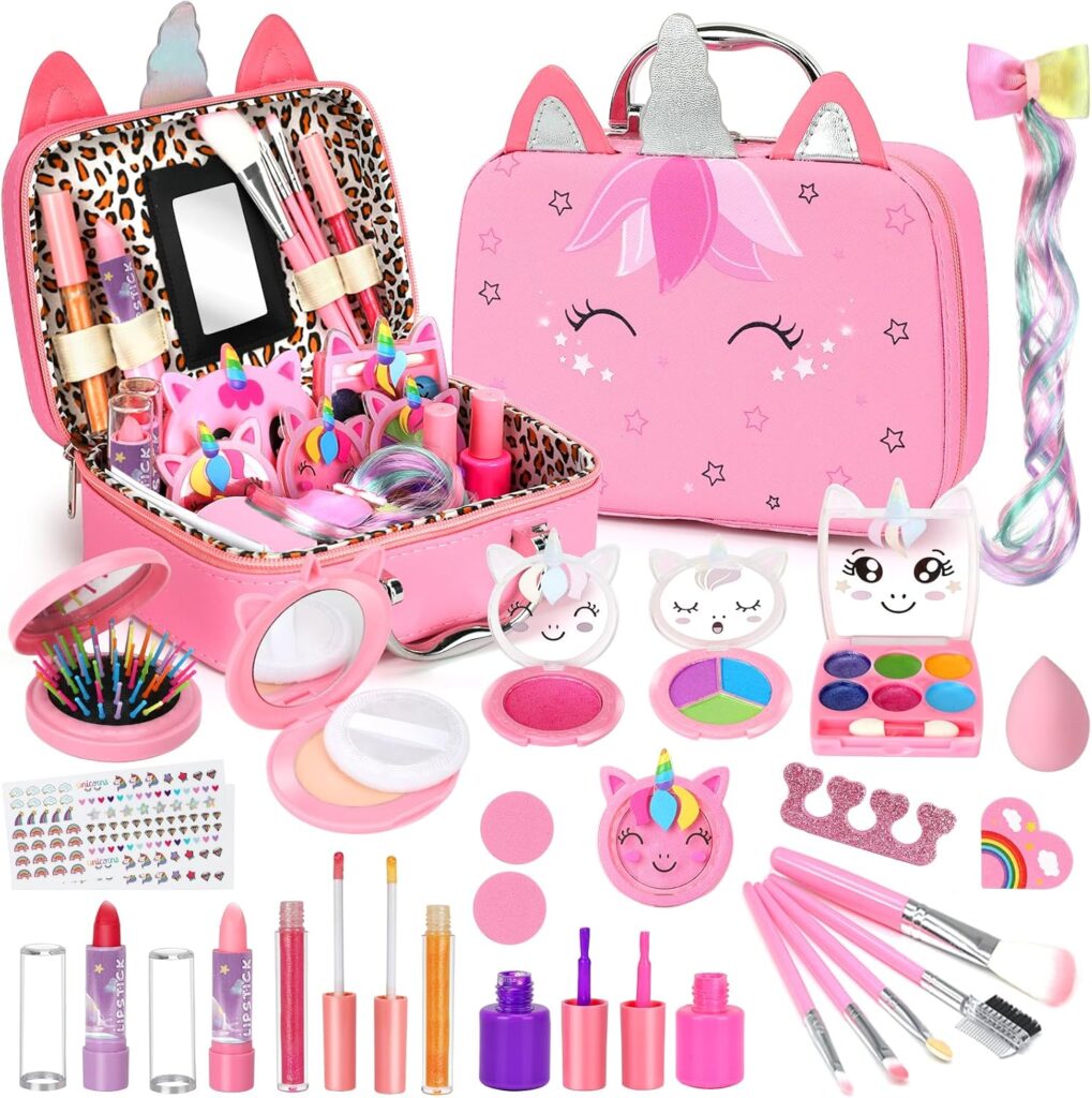 Heaning Kids Washable Makeup Girl Toys – Real Makeup Kit Kid Make up Set for Toddlers Children Princess Dress Up Christmas Birthday Gifts Toys for 3 4 5 6 7 8 9 10 11 12 Year Old Girls