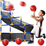 Kids Arcade Basketball Game Set with 4 Balls and Air Pump, Indoor Outdoor Basketball Hoop Sports Toy Gifts for Kids Boys Girls 3-12 Years Old, Ideal for Competition and Carnival Party Games