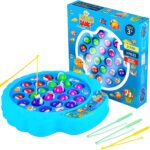 IPIDIPI TOYS Fishing Game for Kids, 21 Fish and 4 Poles – Magnetic Fish Toy with Rotating Board & Music – Motor Skill Activity for Toddlers, Boys & Girls 3+ – Birthday Gift and Party Favors – Blue