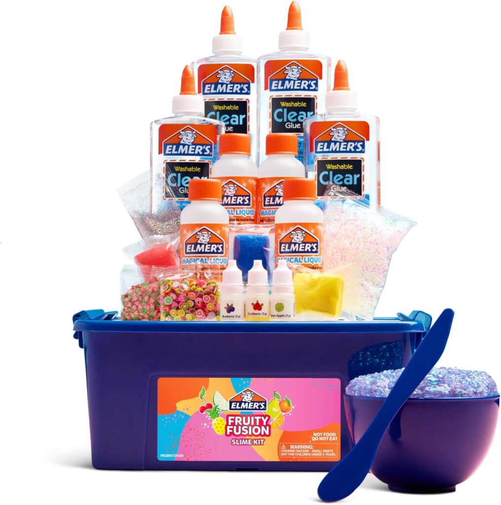 Elmer’s Fruity Fusion Slime Kit, Includes Elmer’s Clear Glue, Magical Liquid Slime Activator, Clay Color Pigments, Scents, Mixing Bowl, Spoon, 20 Piece Kit