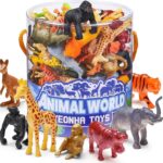60 Piece Mini Zoo Animal Toy with Gift Box, Realistic Small Plastic Animal Figure Sensory Bins, Jungle Party Favors, Cupcake Topper, School Education, Birthday Gifts for Kids Toddlers