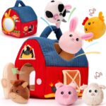 hahaland Baby Toys 6-12 Months – Surprise Barn Stuffed Farm Animals, Rattle, Crinkle, Mirror, Montessori Toys for 6 Month Old Babies Sensory Balls Toddlers 1-3 Gifts Christmas Baby Stocking Stuffers