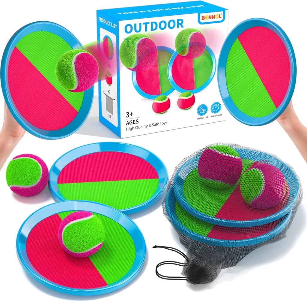 Bennol Toss and Catch Ball Game Outdoor Toys for Kids with 2 Paddle, 2 Balls and A Storage Bag, Outdoor Outside Games for Kids Ages 3 4 5 6 7 8 9 10, Yard Backyard Beach Outside Games