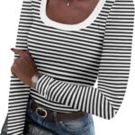 Zeagoo Women’s Long Sleeve Scoop Neck Shirts Casual Slim Fit Rib Knit Tops Summer Fall Basic Business Work Tee