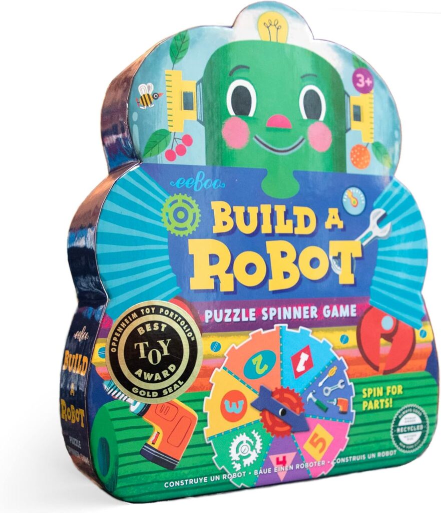 eeBoo: Build a Robot Spinner Game, Combines Simple Numbers with Fun, 2 to 4 Players, 15-30 Minute Play Time, Encourages Imaginative Play, For Ages 3 and up