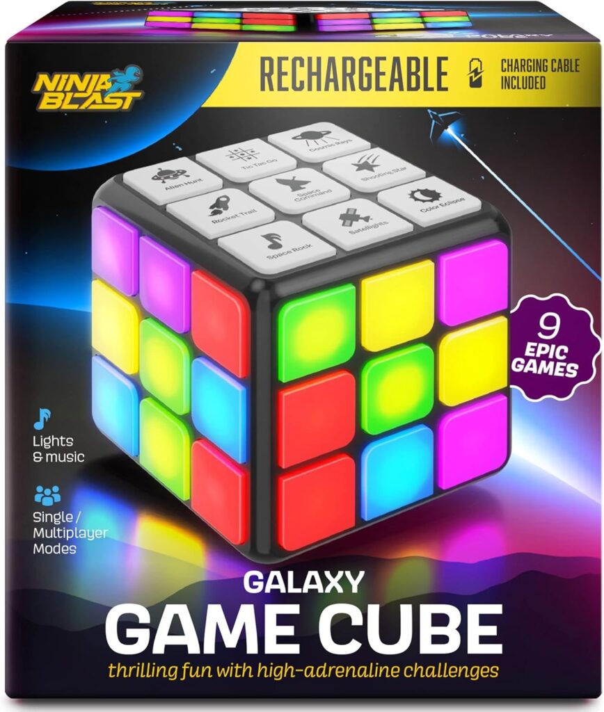 Rechargeable Game Activity Cube – Toys for Boys and Girls – 9 Fun Brain & Memory Games – Birthday Gifts for Age 6, 7, 8, 9, 10, 11, 12 Year Old Kids Teens – Best Boy Toy Gift Ideas