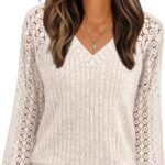 AUTOMET Women Long Sleeve Shirts Fall Lace Tops 2025 Fashion V Neck Sweaters Dressy Casual Winter Tunic Blouse Trendy Outfit