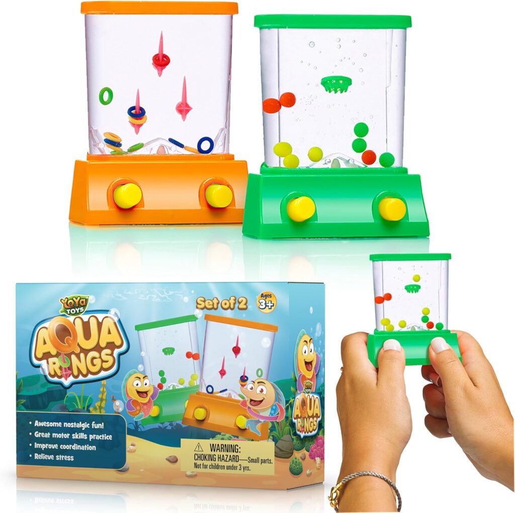 YoYa Toys Aqua Rings Handheld Water Game – Set of 2 – Water Ring Toss and Basketball Hoop Toy – Gift for Ages 3 4 5 6 7 8 9 – Nostalgic 80’s 90’s Retro Mini Games – Fun Car Road Trip Travel Activities