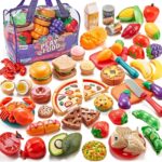 Pretend Play Food for Kids Kitchen – 78Pc Cutting Toy with Storage Bag, Toys Veggies, Fruits, Fake Pizza Toy, Food, Accessories, Boys Girls Gift, 9.5 x 7 x 6 in (ZY-78)