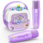 Mini Karaoke Machine for Kids Girls: Unicorn Portable Bluetooth Speakers With 2 Wireless Mic Toys for Girls age 4-6 7 8 9 Years Old Girl Christmas Birthday Gifts for 5 6 7 8 9 10 11 Years Teens Purple
