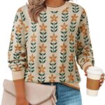 ZESICA Women’s Long Sleeve Crewneck Sweater 2025 Fall Printed Cute Oversized Knitted Pullover Tops Trendy Clothes