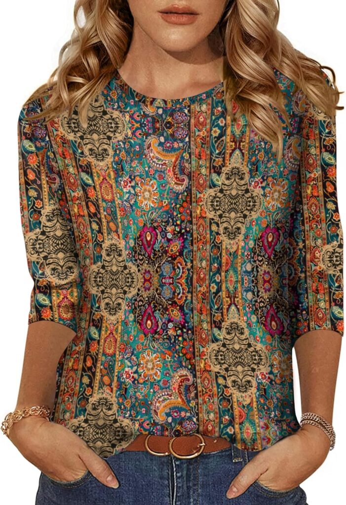 Zeagoo Women’s Casual 3/4 Sleeve T-Shirts Round Neck Cute Tunic Tops Basic Tees Blouses Business Work Tee Top