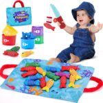 Toddler Toys Montessori Toys for 1 Year Old Boy Girl Birthday Gift -10 in 1 Cloth Fishing Game for Toddler Christmas Gifts 1-3 with Stacking Cups- Number Counting, Color Sorting, Shape Learning