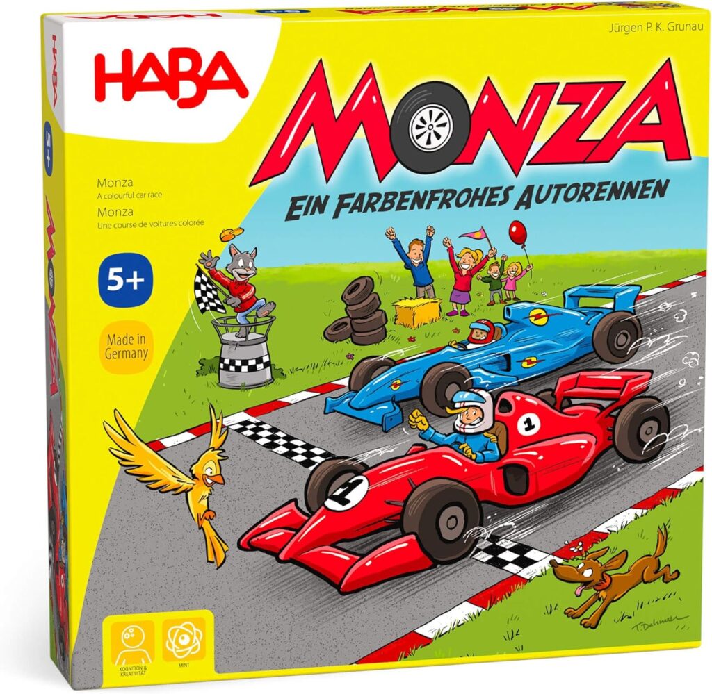 HABA Monza – Car Racing Games & Beginner’s Board Game, Engaging Family Games for Kids and Adults Ages 5+ (Made in Germany)