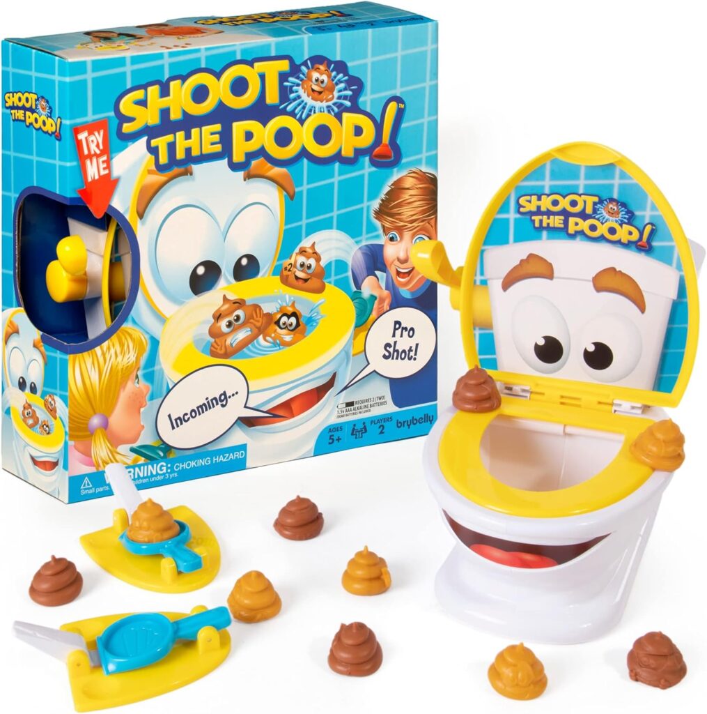 Brybelly The Original Shoot The Poop – Funny Family Game – Fast and Frenzied Flushing Poop Game with Fun Sounds for Kids