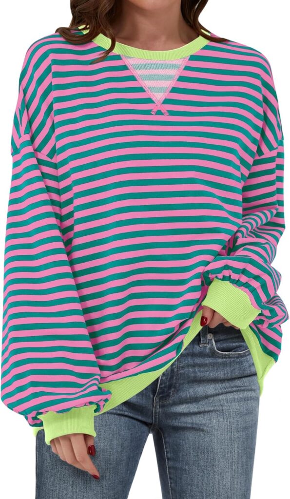 ANRABESS Women Striped Sweatshirts Oversized Crewneck Long Sleeve Shirts Y2K Pullover Top 2025 Fall Outfits Fashion Clothes