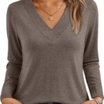 AUTOMET Long Sleeve Shirts for Women Tops V Neck Casual Top Comfortable Shirt Soft Basic Tees Women Blouses