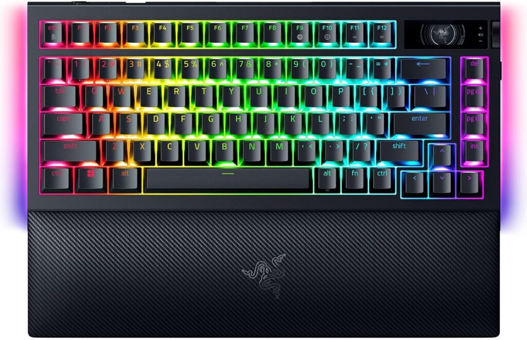 Razer BlackWidow V4 Pro 75% Wireless Gaming Keyboard: OLED Display – True 4K Hz Wireless – Bluetooth – Hot Swappable – Orange Tactile Switches – Command Dial – Snap Tap – Chroma RGB – Wrist Rest