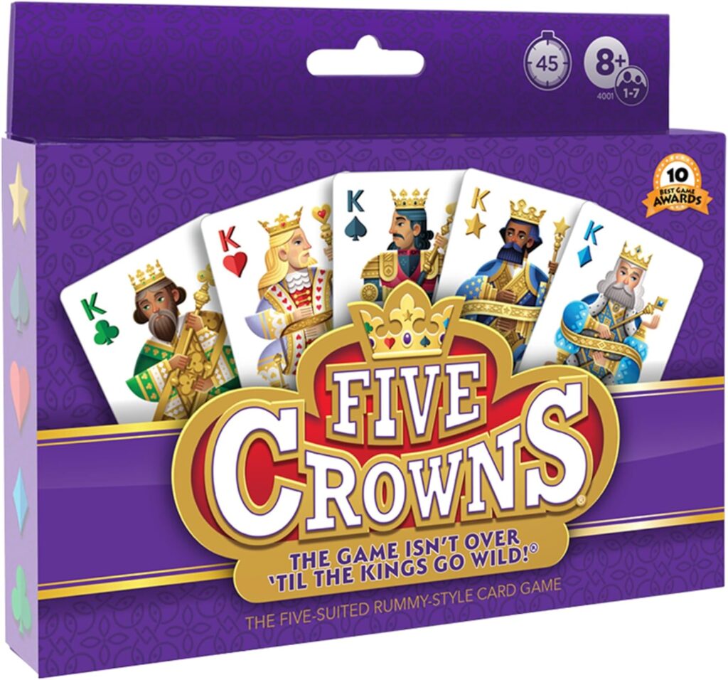 PlayMonster Five Crowns — The Game Isn’t Over Until the Kings Go Wild! — 5 Suited Rummy-Style Card Game — For Ages 8+