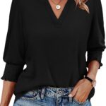 WIHOLL Blouses for Women Dressy Casual 3/4 Length Sleeve Womens Tops Trendy Summer Fall Shirts S-3XL