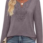 XIEERDUO Boho Tops for Women Blouses Dressy Casual V Neck Long Sleeve Shirts Fall Outfits Trendy Vacation Clothes