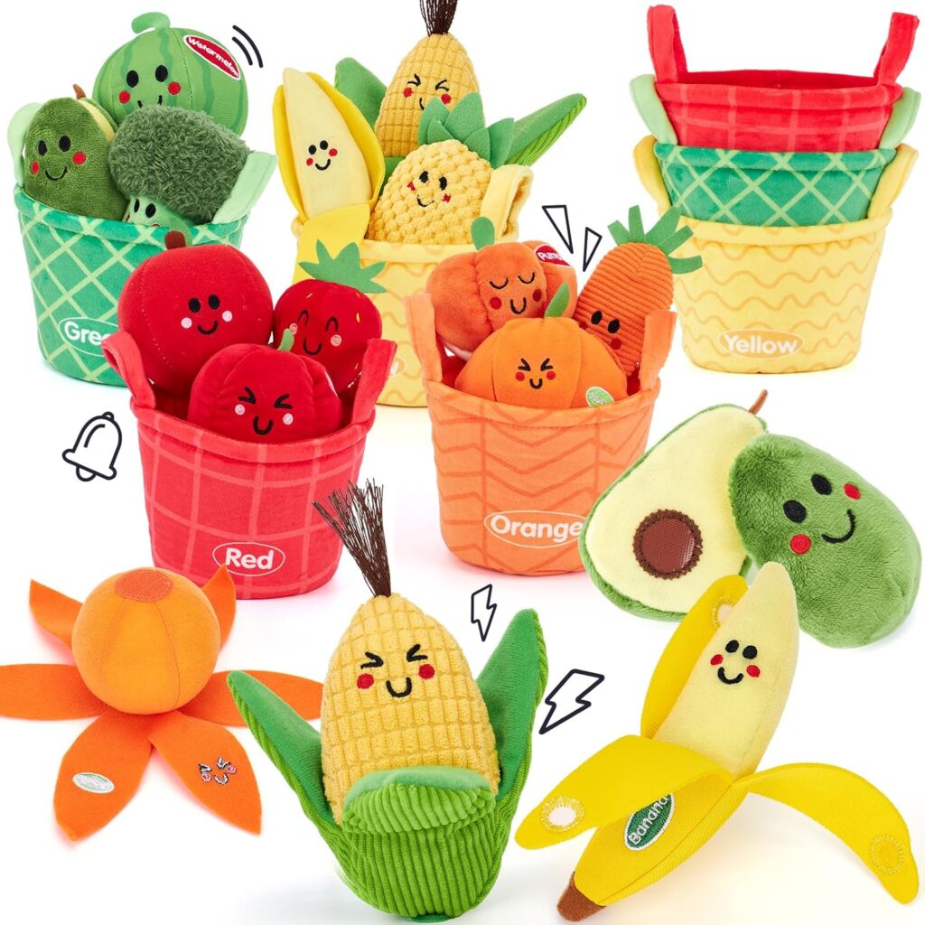 hahaland Baby Sensory Toys – 16 PCS My First Fruit Vegetable Color Sorting Play Food with Crinkle, Rattle, Baby Toys 6-12 Months Montessori Toys for 1 Year Old Boy Girl Gifts Toddler Stocking Stuffers