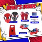Superhero Web-Slinging Toy Set – 7-in-1 Superhero Set Includes 2 Web Shooters, 2 Hero Masks, 2 Gloves, and 1 Cape – Ideal for Indoor and Outdoor Costume Role-Playing, Imaginative Play for Kids Ages 3+