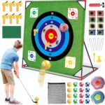 Mostop Golf Chipping Game with Stand – Golf Target Battle Game with Putting Mat, 12 Sticky Balls, 6 Axes, 2 Soccer Balls, 8 Bean Bags, Outdoor Golf Yard Game for Chipping Practice for Dads Golfers