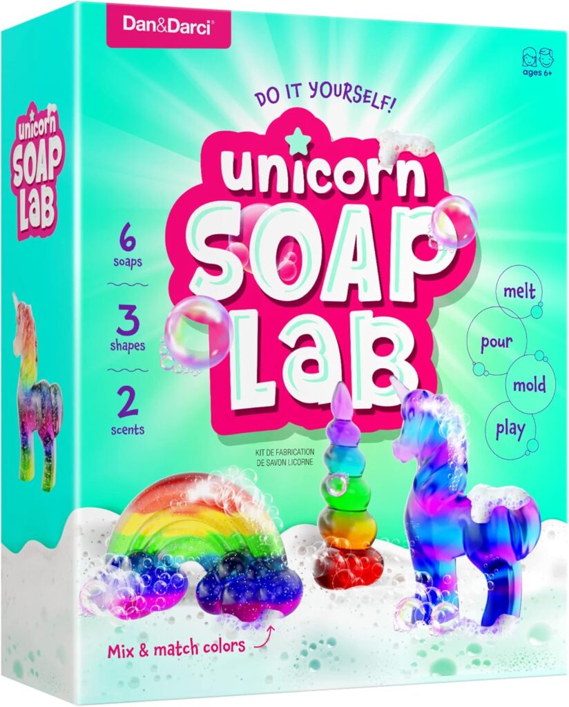 Dan&Darci Unicorn Soap Making Kit – Girls Crafts DIY Project Age 6+ Year Old Kids – Unicorn Girl Gifts – Science STEM Activity Teenage Gift – Make Your Own Soap Kits – Craft Toys Ages 6 7 8 9 10 11 12