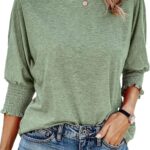 Dokotoo Women’s 2025 Fashion Tops 3/4 Sleeve T-Shirts Cute Crewneck Basic Business Tees Blouses
