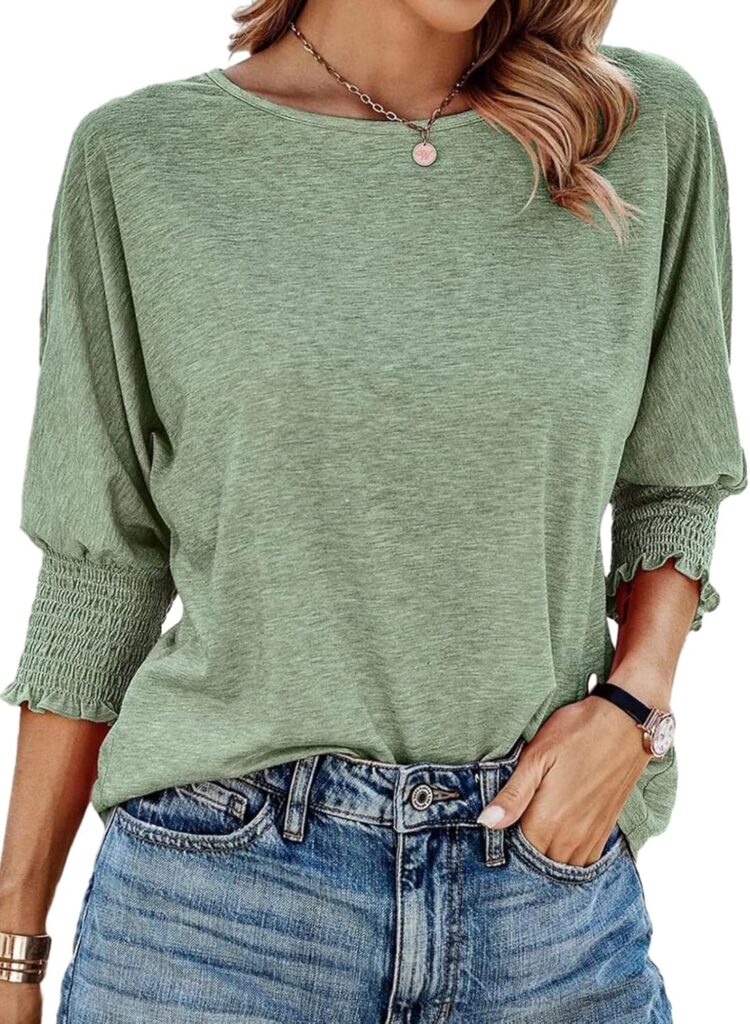 Dokotoo Women’s 2025 Fashion Tops 3/4 Sleeve T-Shirts Cute Crewneck Basic Business Tees Blouses