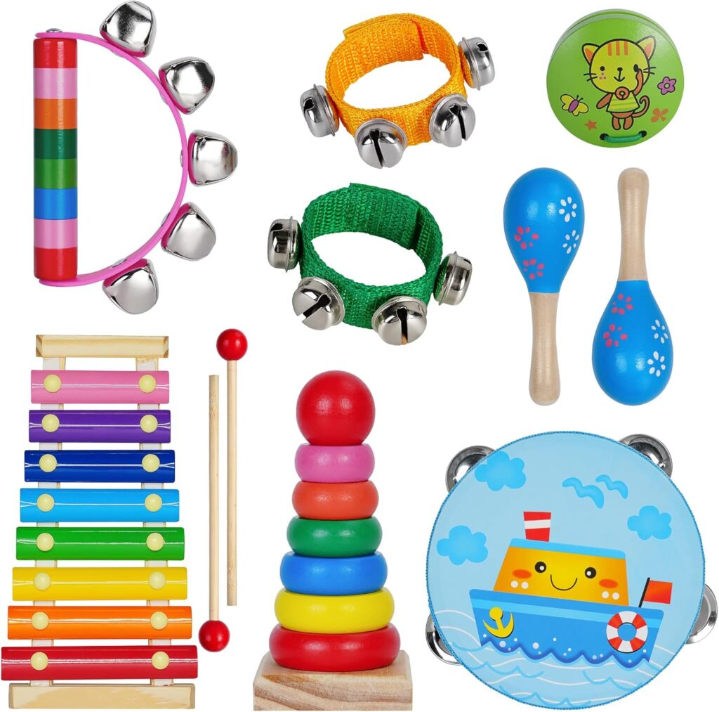 Childom Kids Musical Instruments for Toddlers,Baby Musical Toys for Toddlers,Preschool Educational Kids Gifts,Birthday Gifts for Boys Girls,Kid Xylophone,Kid Maracas,Wooden Instruments Toddler Toys