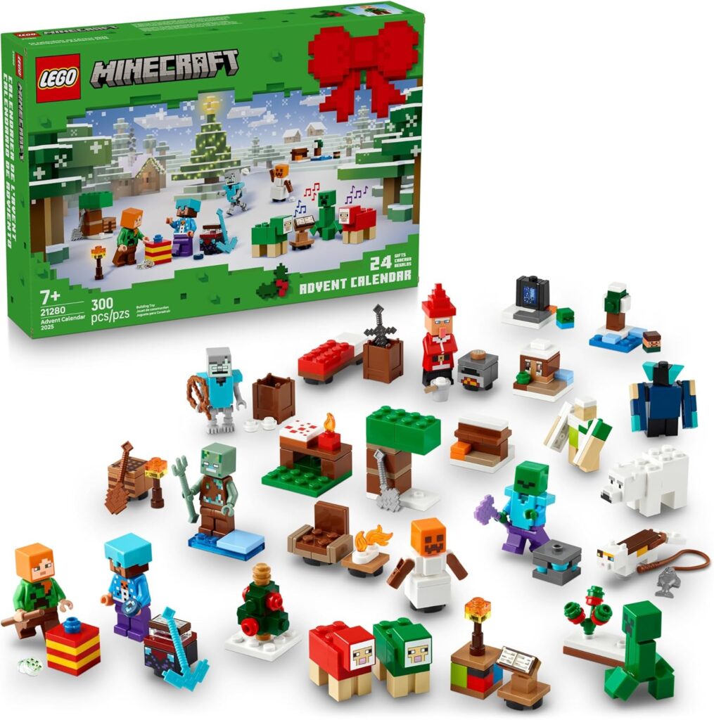 LEGO Minecraft Advent Calendar 2025 Building Toy – Kids Holiday Countdown Set for Boys & Girls, Ages 7+ – 24 Buildable Surprises & 8 Minifigures for Gamers – Collectible Gift for Christmas – 21280