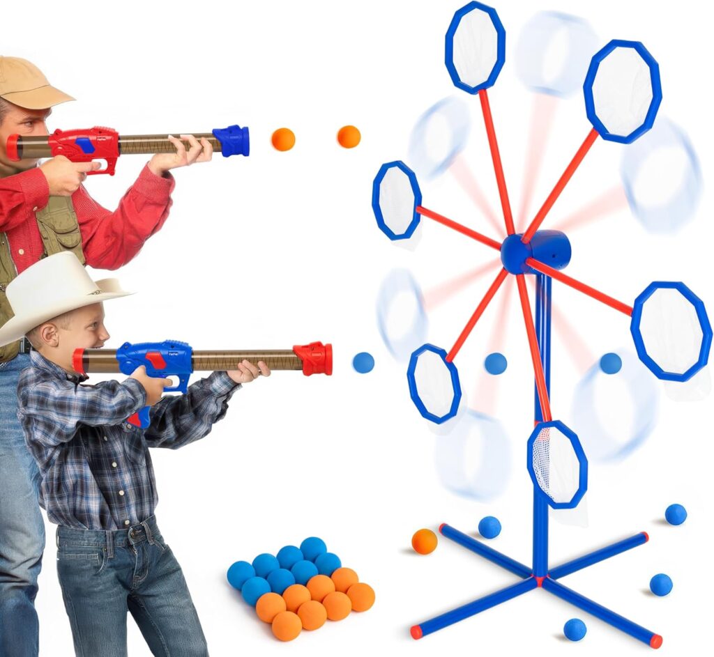 Shooting Games Toy for Kids 5 6 7 8 9 10+ Years Old with 2pk Air Guns & 56 Bullets – Rotating Target for Shooting Practice – Ideal Boy Gift